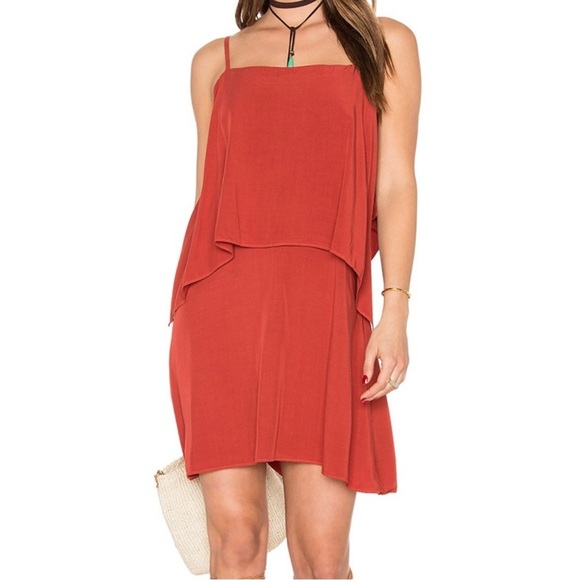 Splendid Rust Red Layered Ruffle Off-Shoulder Dress | Size Small - Picture 1 of 11